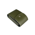 Olive green pu leather digital storage bag with a single silver-toned snap button closure for cable organization