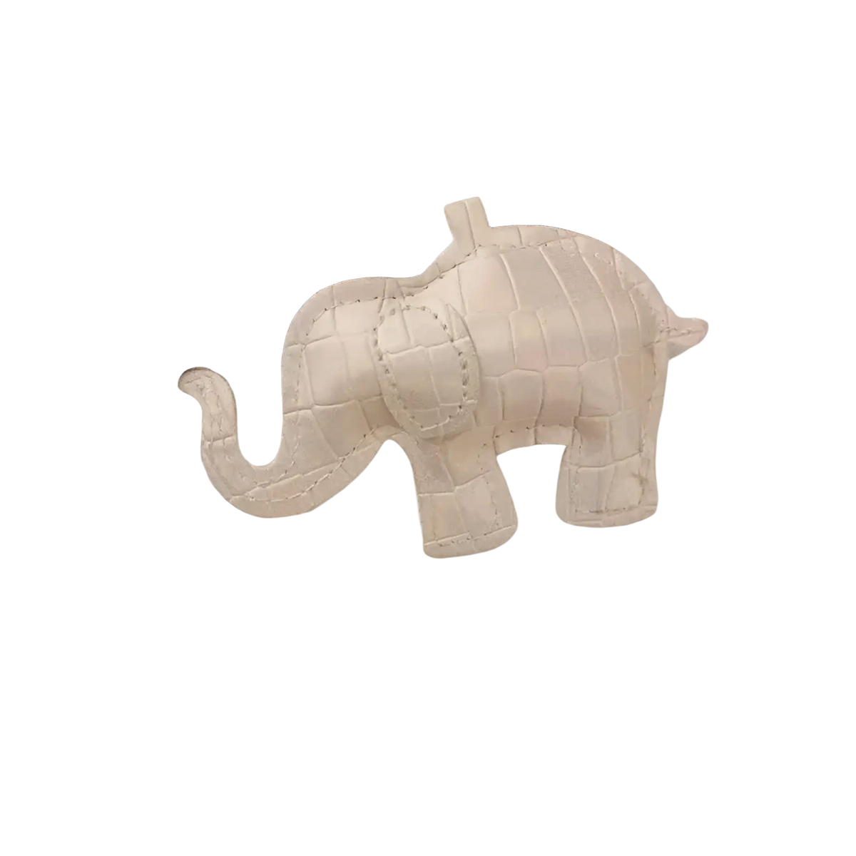 Beige quilted pu leather elephant keychain with crocodile skin texture and stitched details for diy animal charm