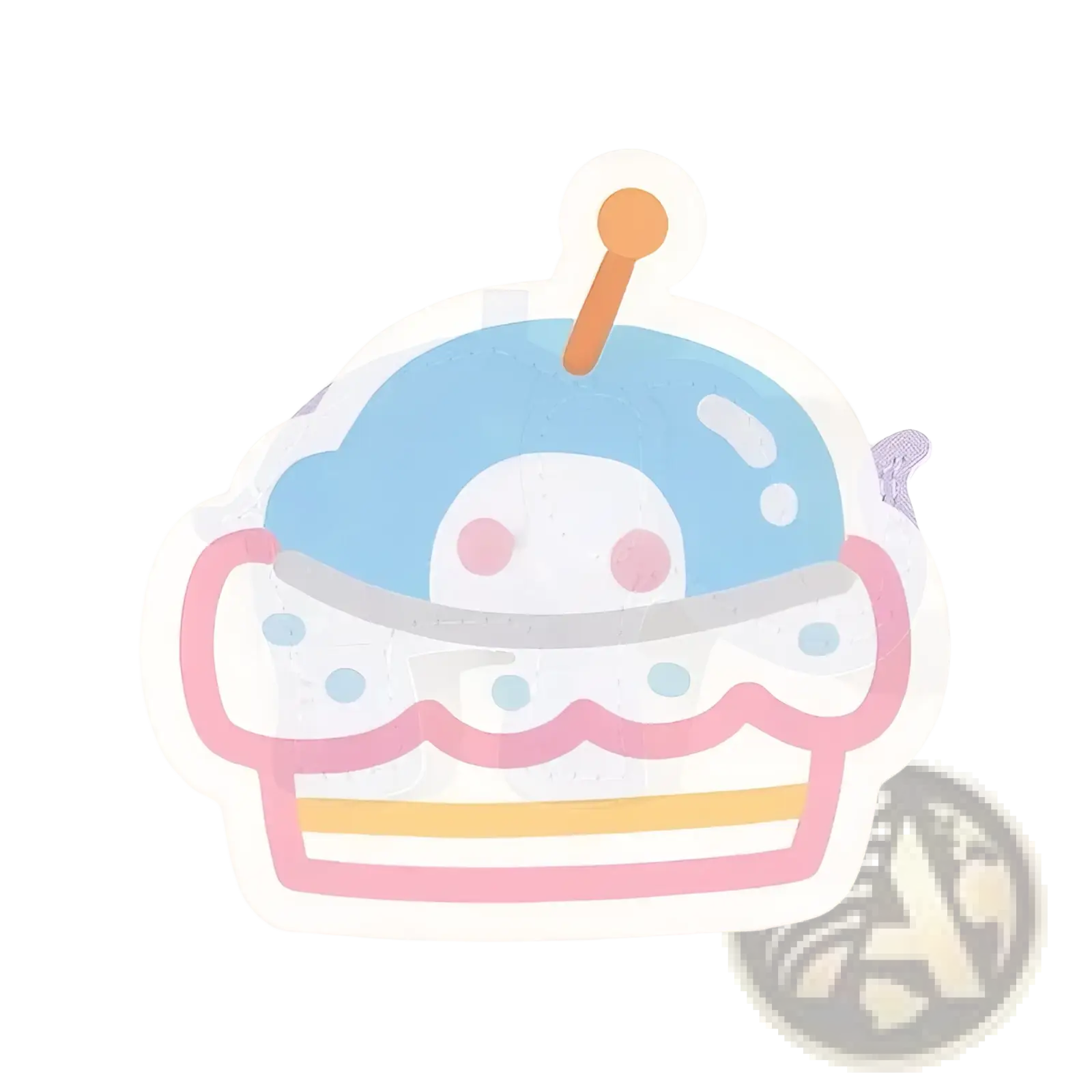 Pu leather elephant keychain with a cute blue and pink cupcake-shaped sticker featuring light blue frosting and an orange candle