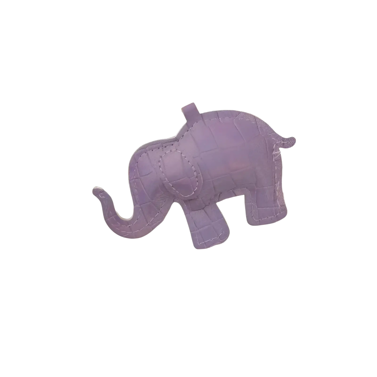 Lavender elephant-shaped pu leather keychain with textured fabric and stitched details for diy animal charm use