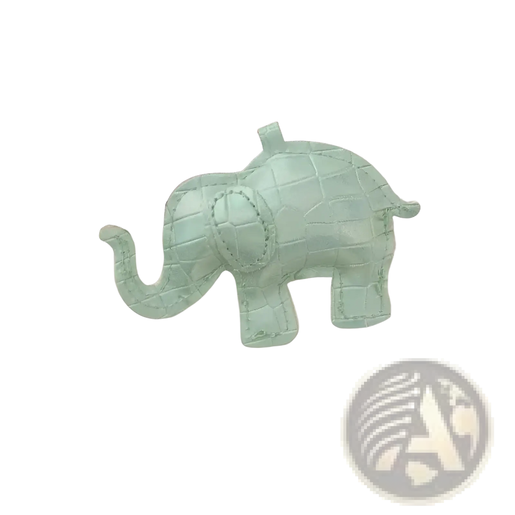 A mint green crocodile-textured pu leather elephant keychain designed as a diy animal charm accessory