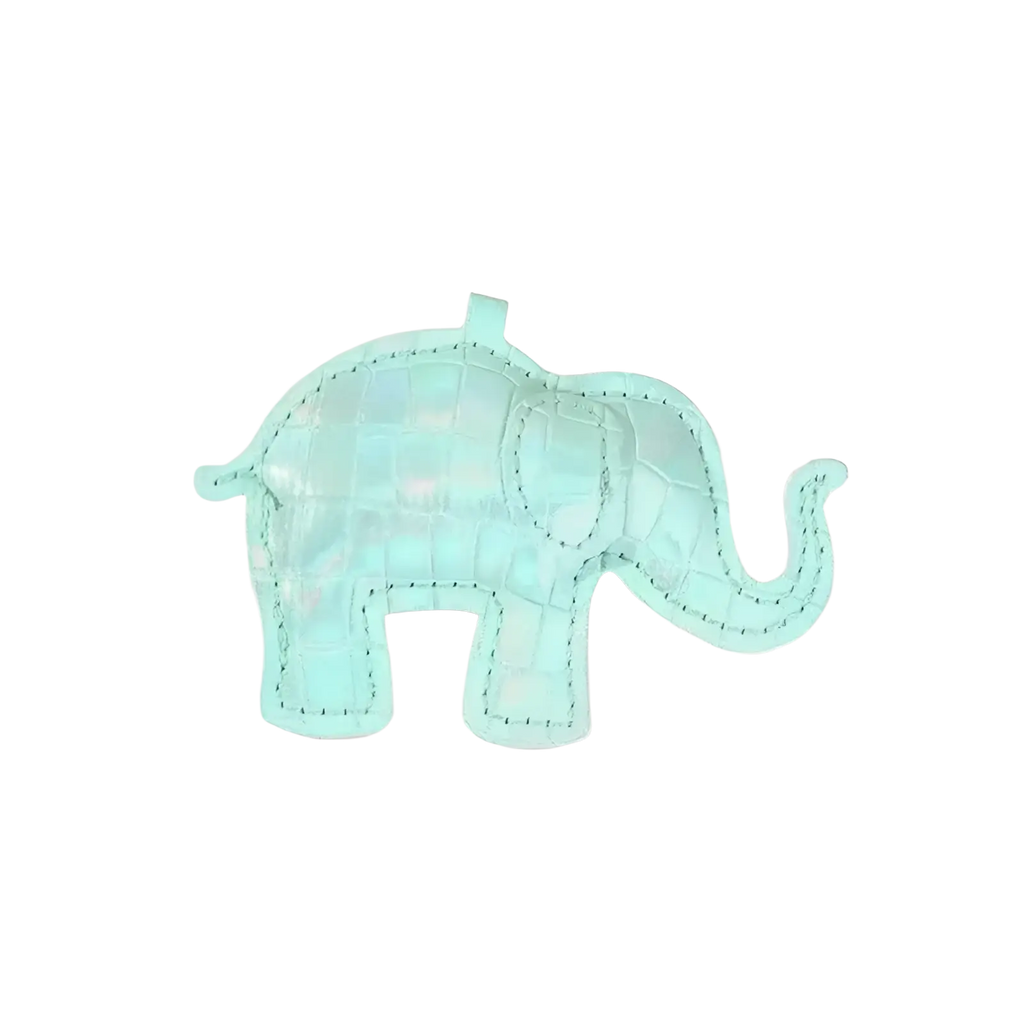 A mint green pu leather elephant keychain with textured surface and visible stitching for diy animal charm use