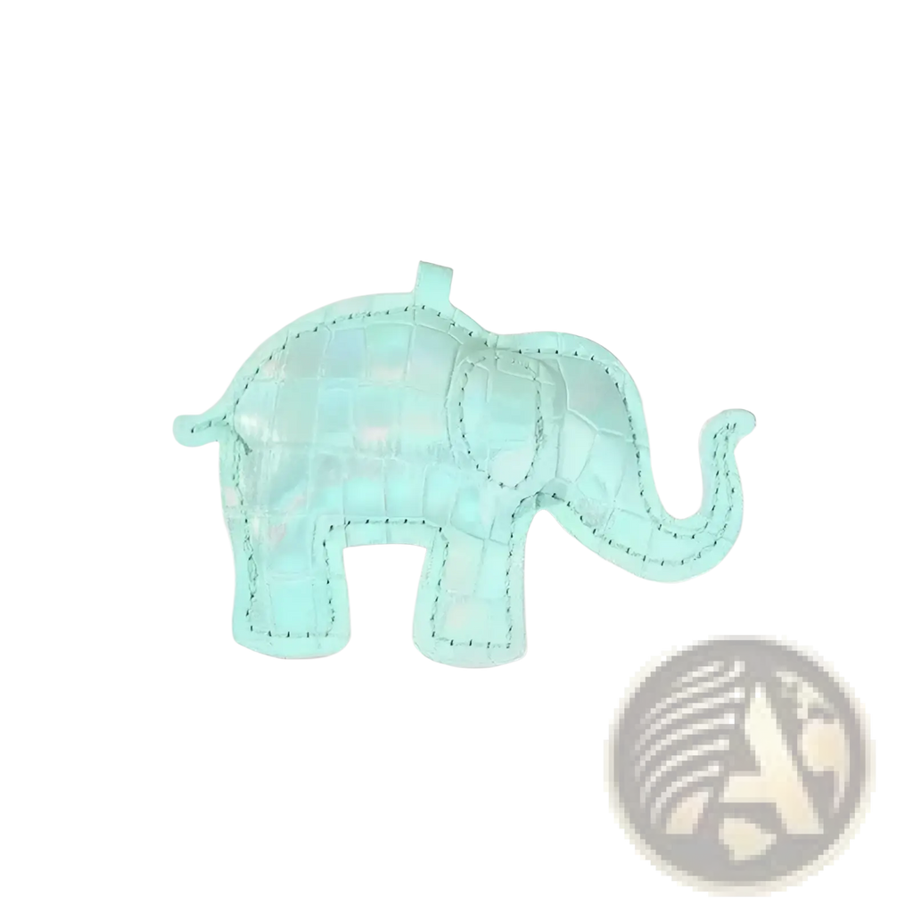 A mint green pu leather elephant keychain with textured surface and visible stitching for diy animal charm use