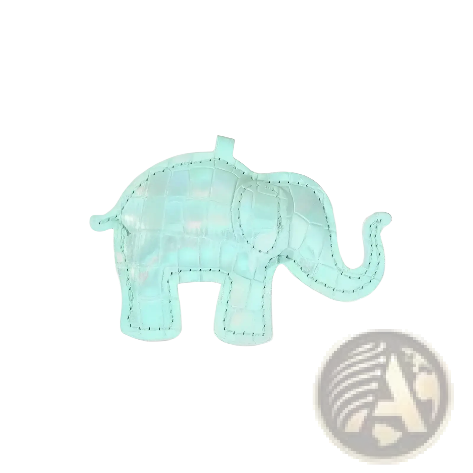 A mint green pu leather elephant keychain with textured surface and visible stitching for diy animal charm use