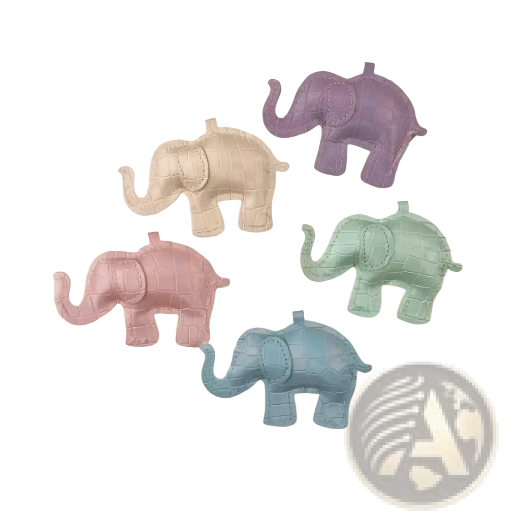 Pastel-colored pu leather elephant keychain with crocodile skin texture and stitched details diy animal charm