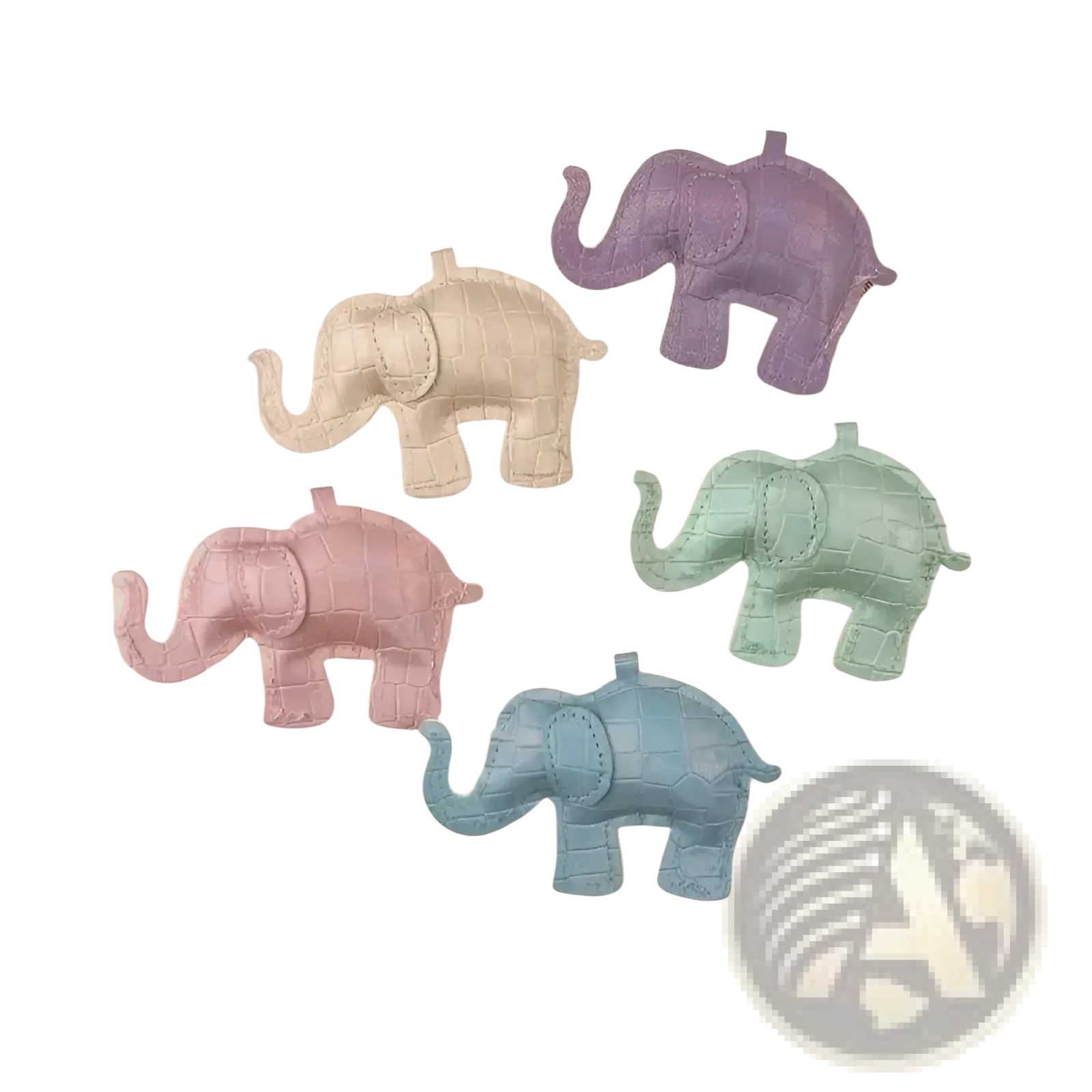 Pastel-colored pu leather elephant keychain with crocodile skin texture and stitched details diy animal charm