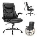 Black pu leather ergonomic office chair with adjustable flip-up armrests and a five-star base for office use