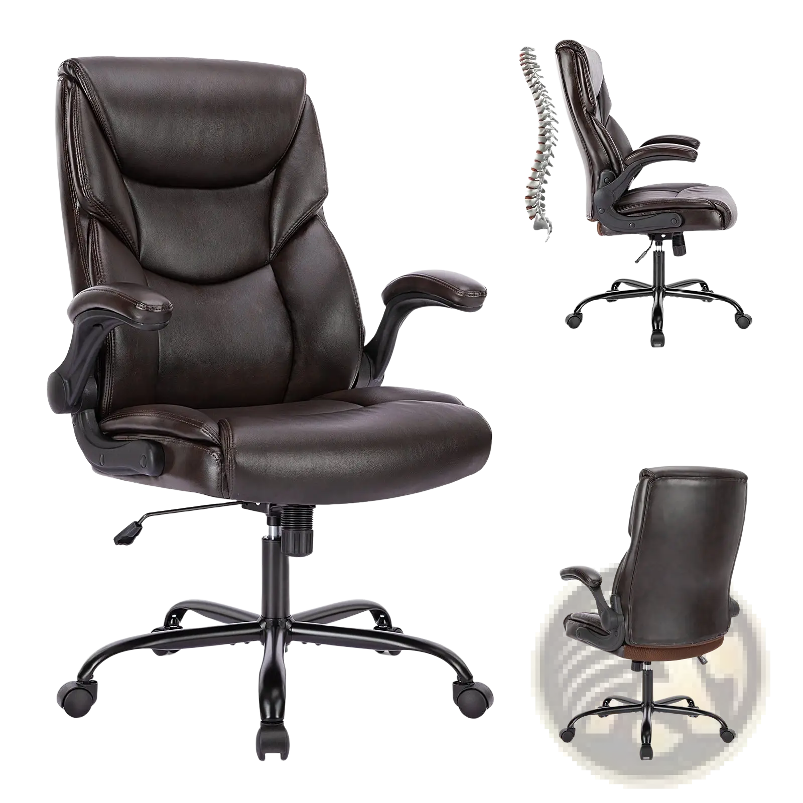 Black pu leather ergonomic office chair with adjustable flip-up armrests and five-star base for office use