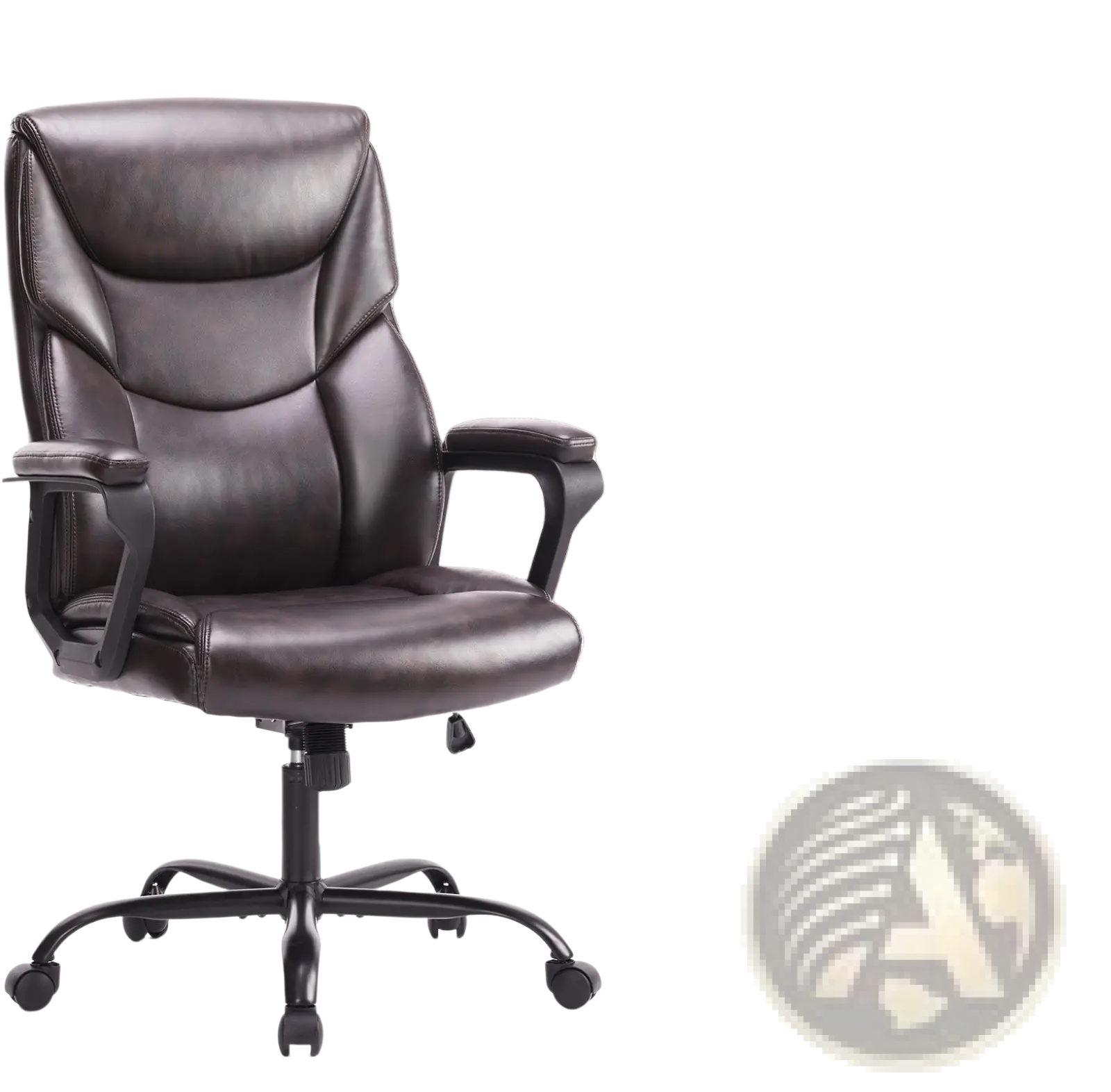 Dark brown pu leather ergonomic office chair with padded backrest and flip-up armrests for executive use