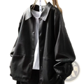 Black pu leather jacket women short faux outerwear with button-up front, classic collar, and front pockets