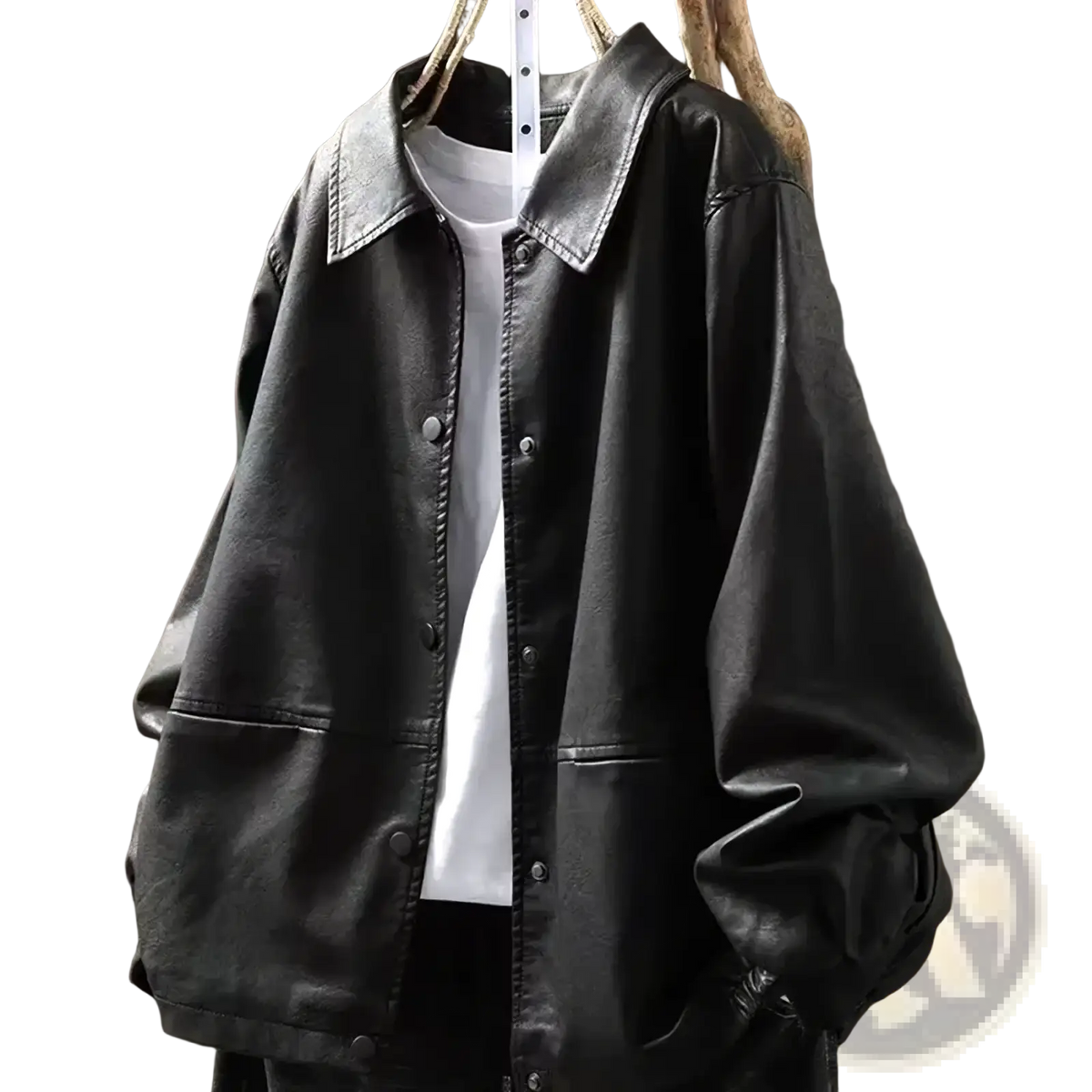 Black pu leather jacket women short faux outerwear with button-up front, classic collar, and front pockets