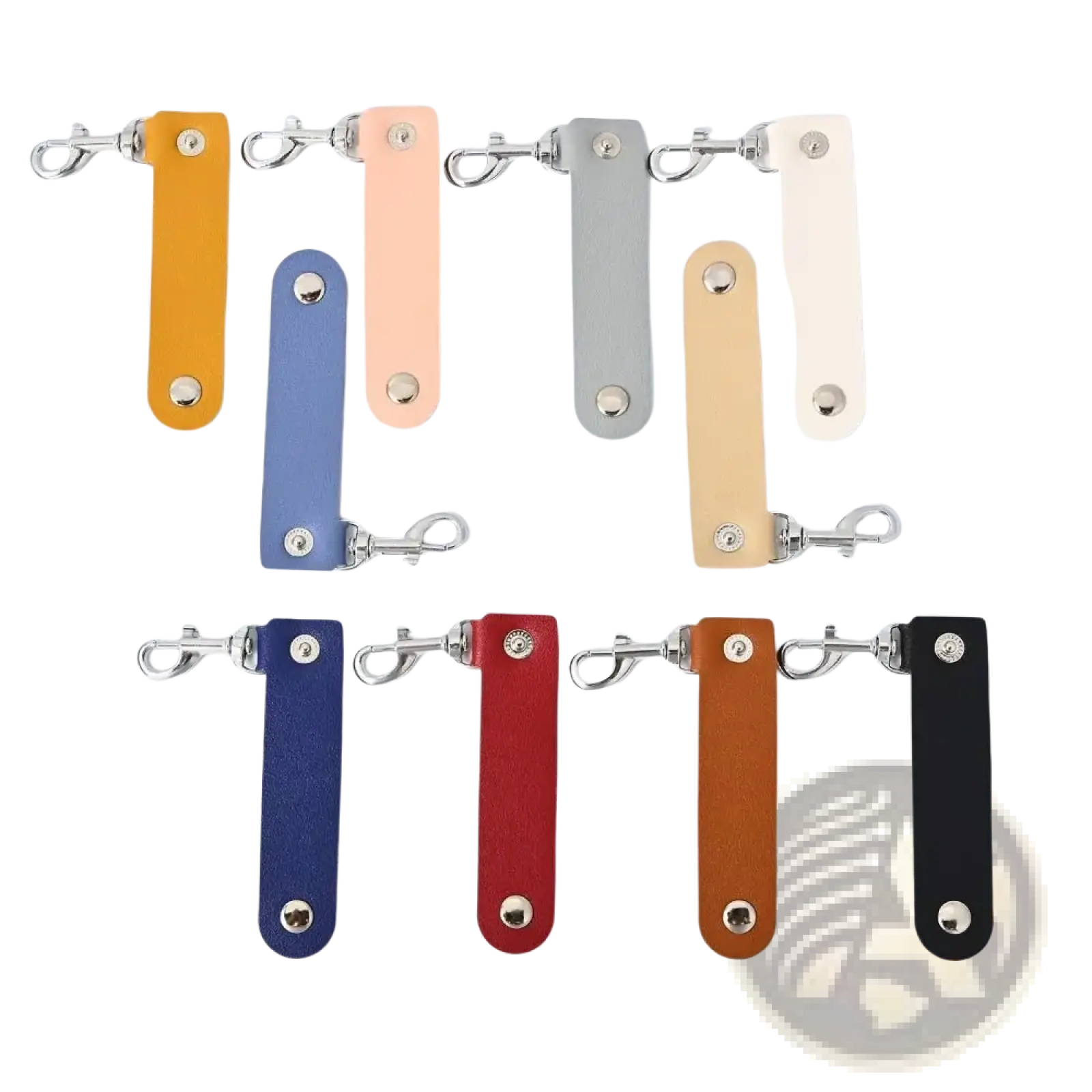 A collection of colorful pu leather keychains with silver metal clasps and rivets for anti-lost car key straps