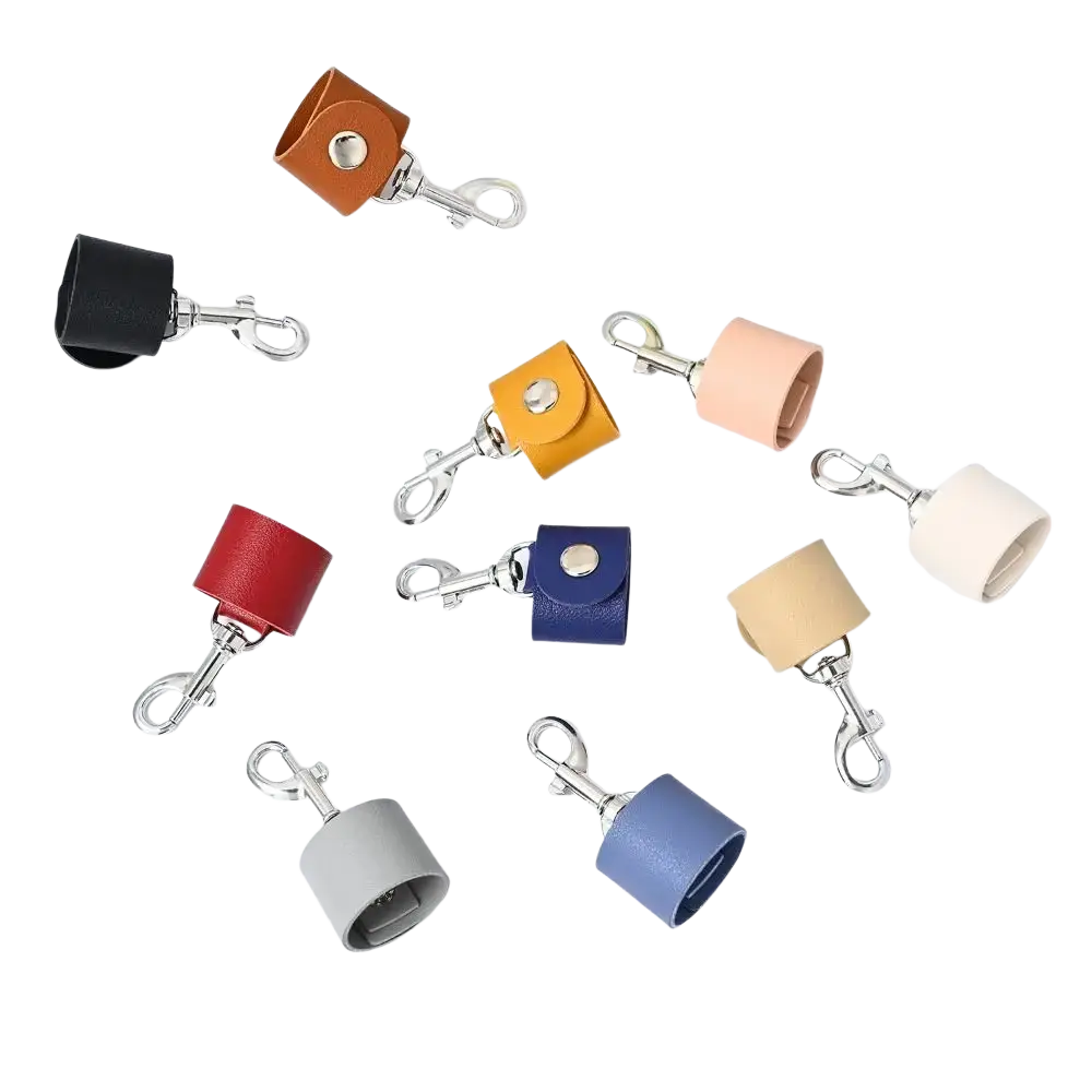 Colorful pu leather keychain holders in orange black red yellow blue and beige for anti-lost car key straps