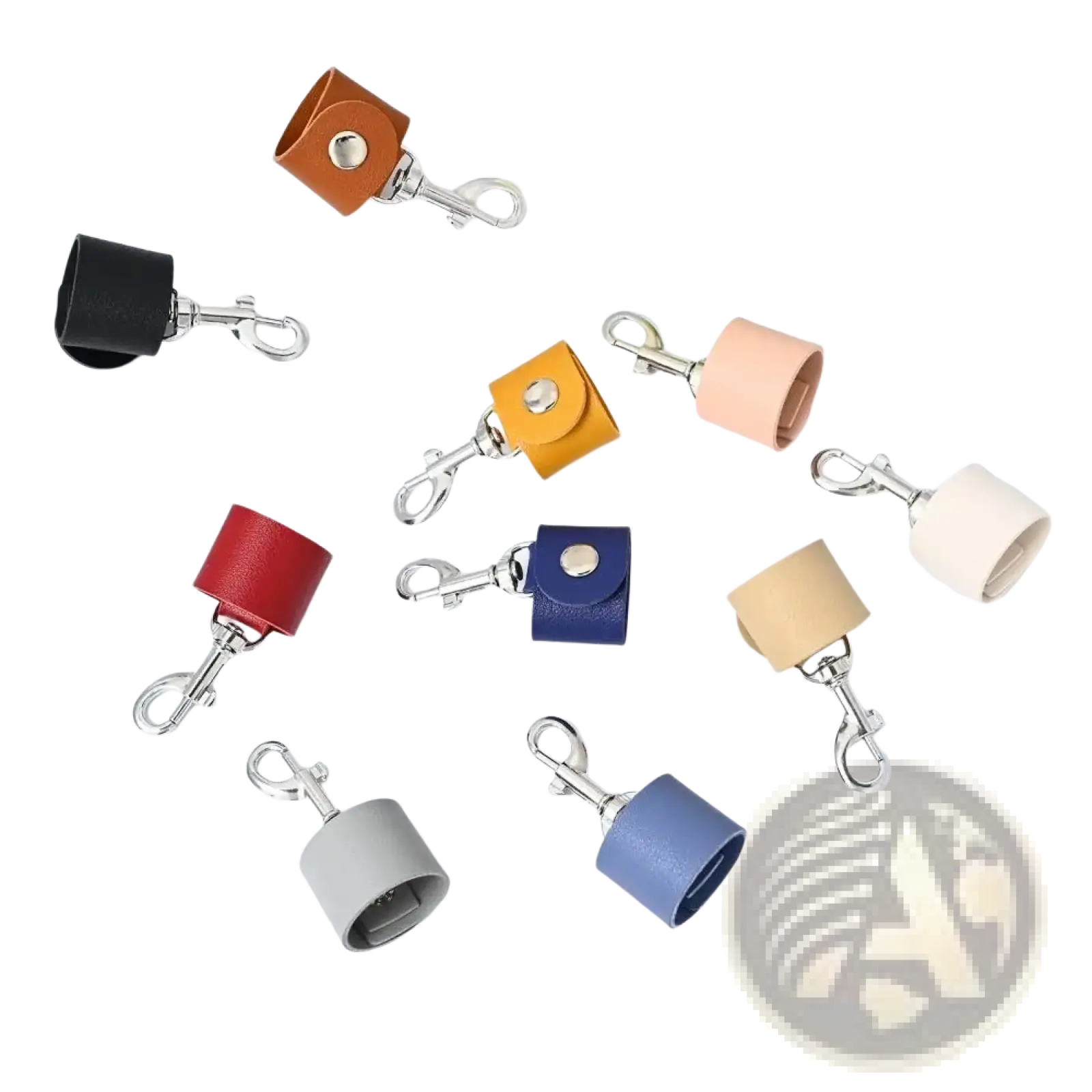 Colorful pu leather keychain holders in orange black red yellow blue and beige for anti-lost car key straps