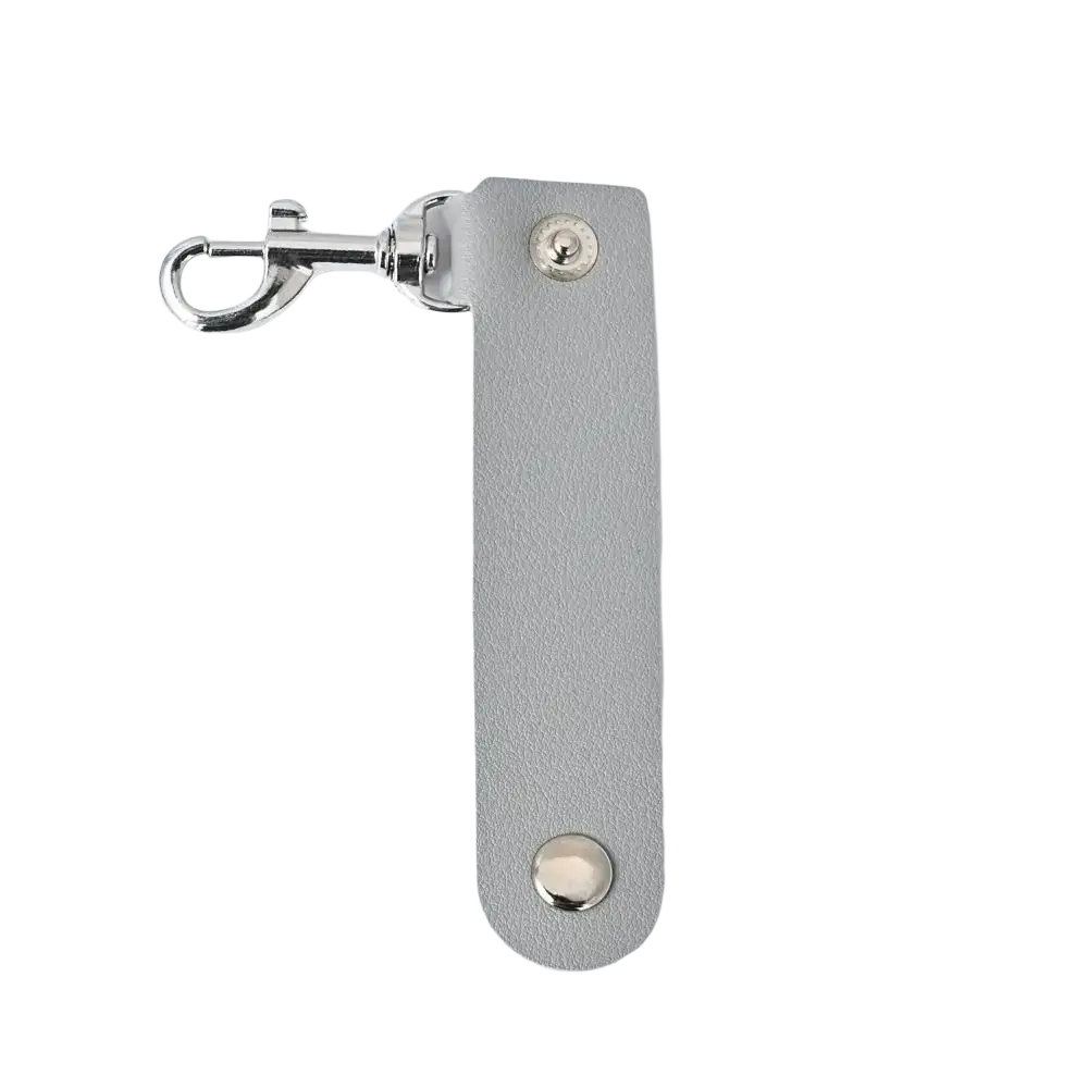 Gray pu leather keychain with silver metal hardware and swivel hook for anti-lost car key strap pendant