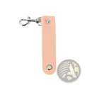 A sleek peach-colored pu leather keychain with silver metal clasp and decorative studs for anti-lost car keys