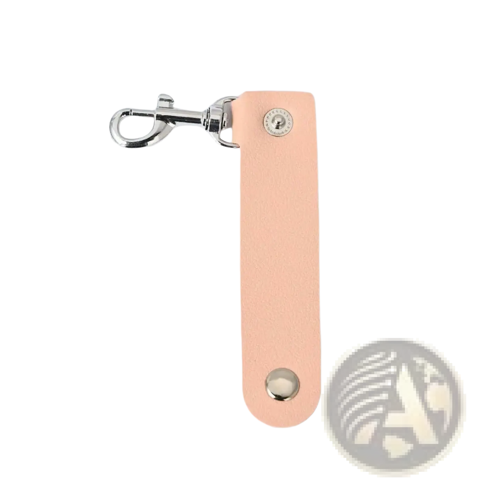 A sleek peach-colored pu leather keychain with silver metal clasp and decorative studs for anti-lost car keys