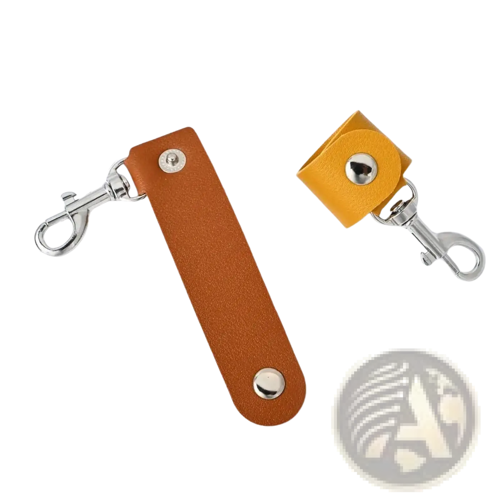 Tan and mustard yellow pu leather keychains with silver metal clasps anti-lost car key strap pendant