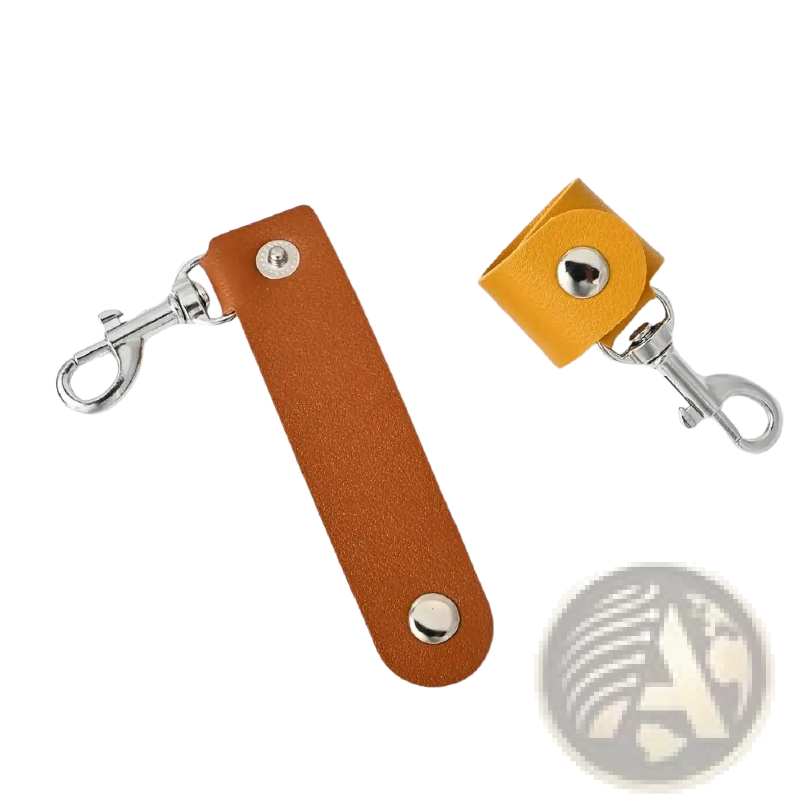 Tan and mustard yellow pu leather keychains with silver metal clasps anti-lost car key strap pendant