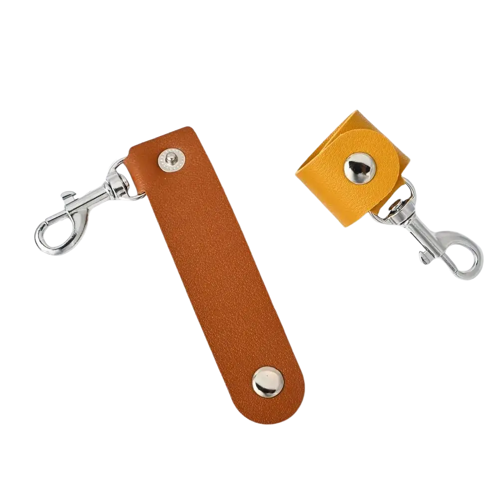Tan and mustard yellow pu leather keychains with silver metal clasps anti-lost car key strap pendant