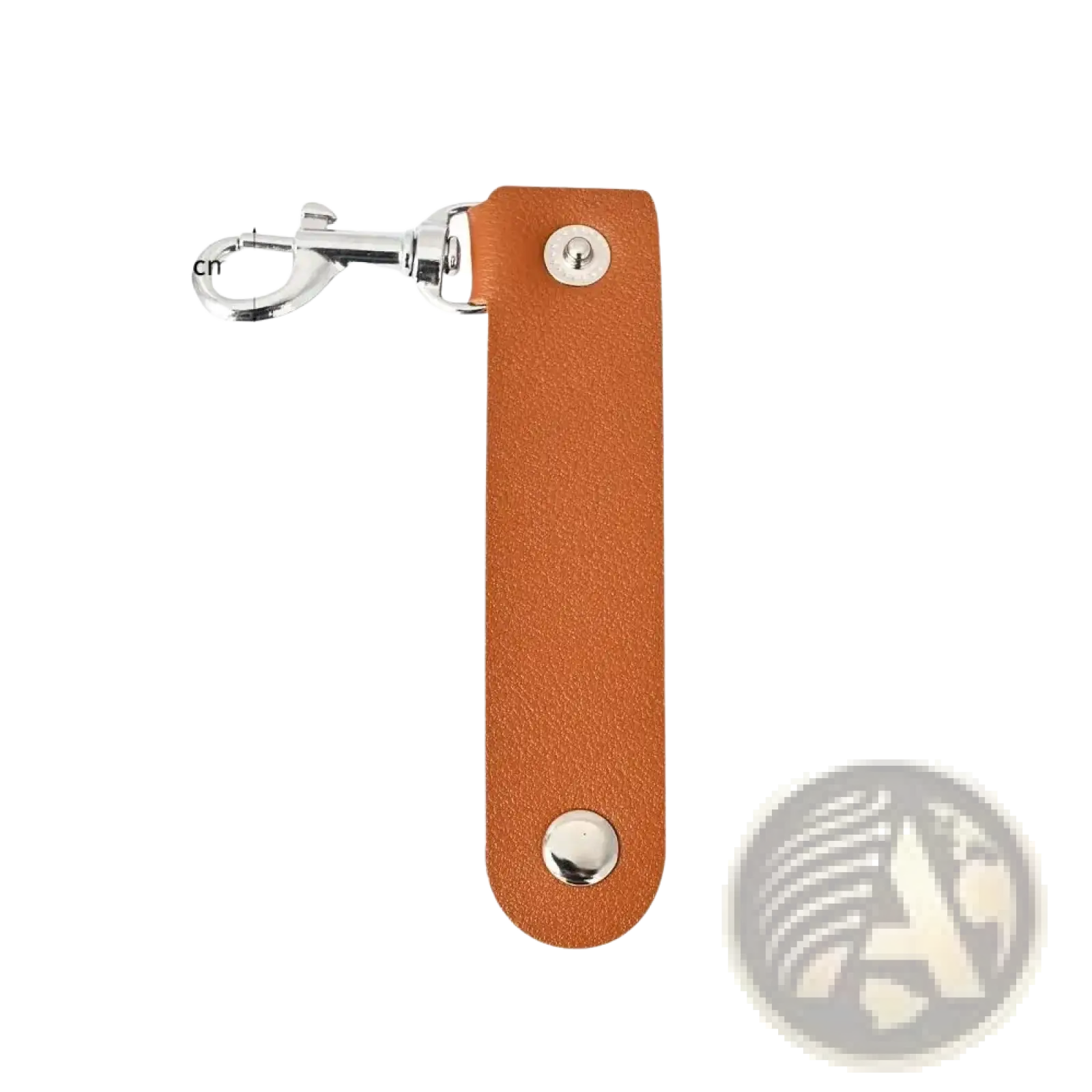 Tan pu leather keychain with silver-toned metal clasp and two decorative rivets for anti-lost car key strap pendant