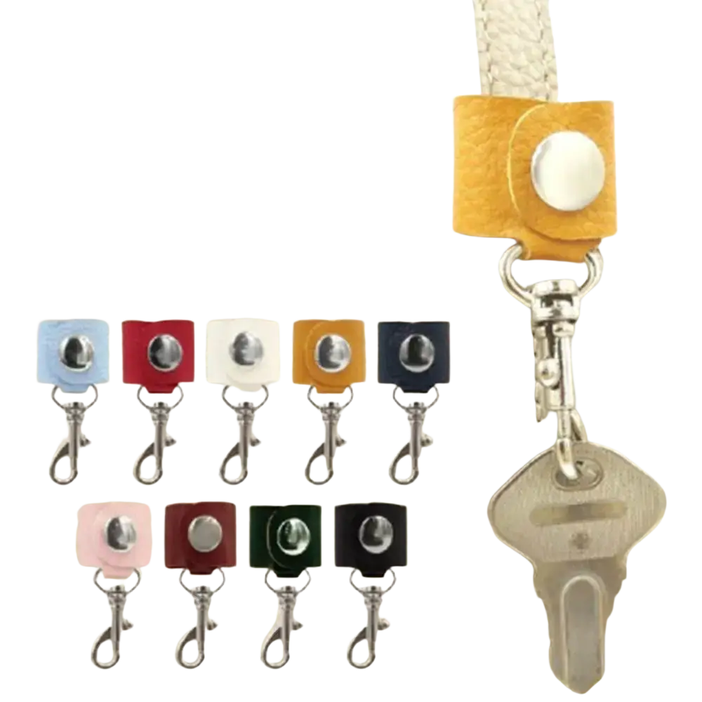Yellow pu leather keychain with silver metal clasp and snap button for anti-lost car key strap pendant