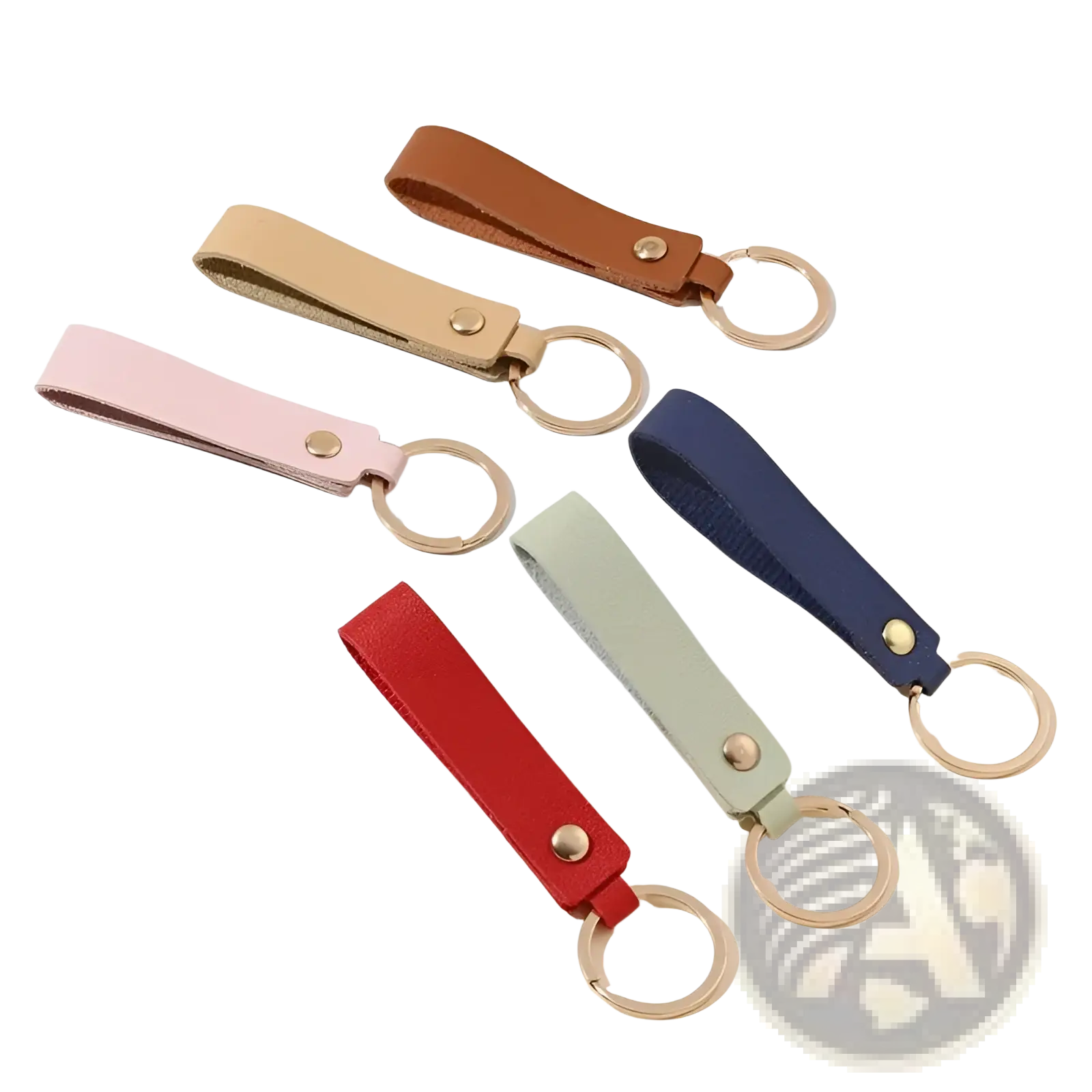Set of six colorful pu leather keychains with gold-toned metal rings and snap buttons for stylish key organization