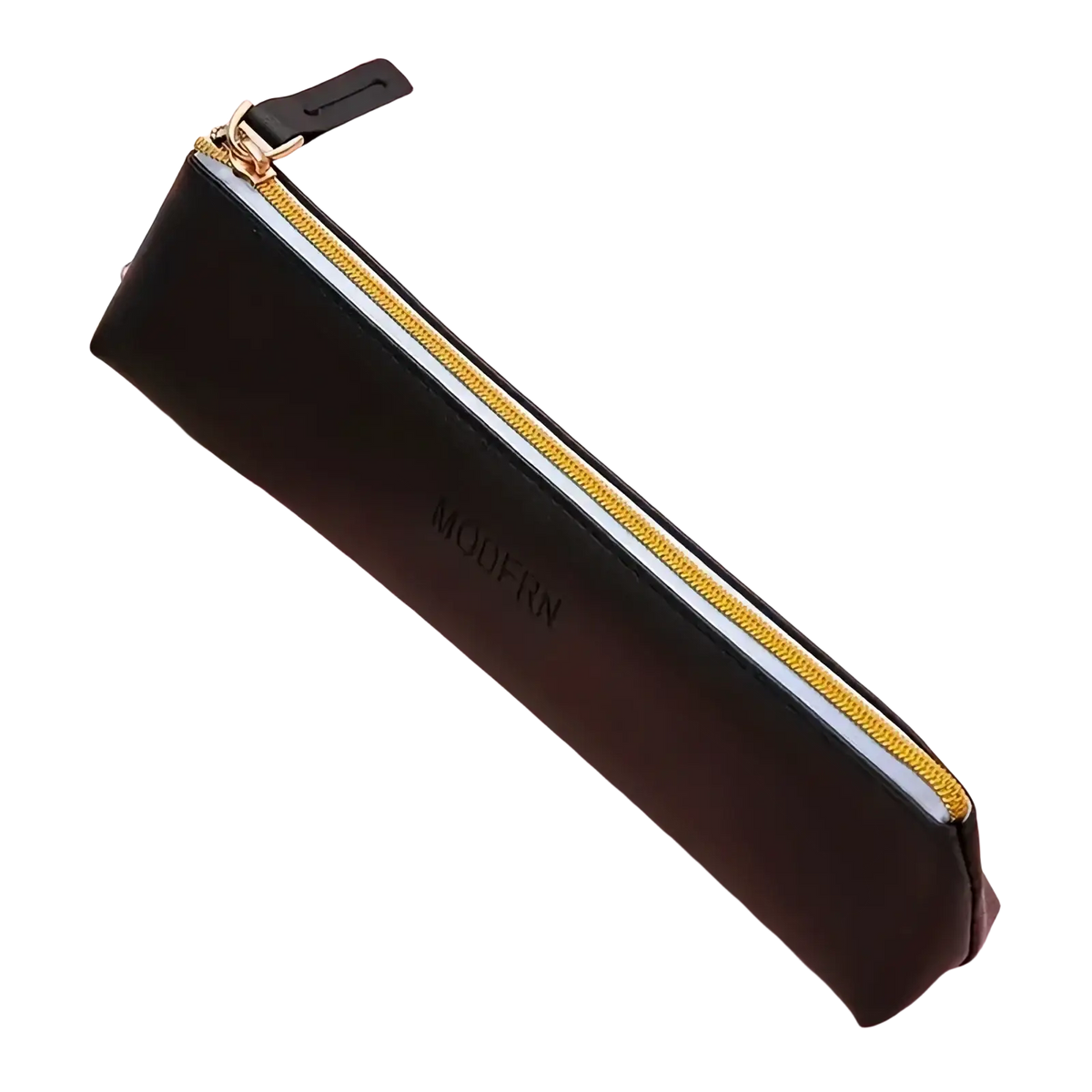 Black leather pu pencil case with gold zipper and modern embossed in silver large capacity pastel design