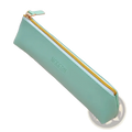 Mint green pu leather large capacity pencil case with gold zipper and modern embossed in silver lettering