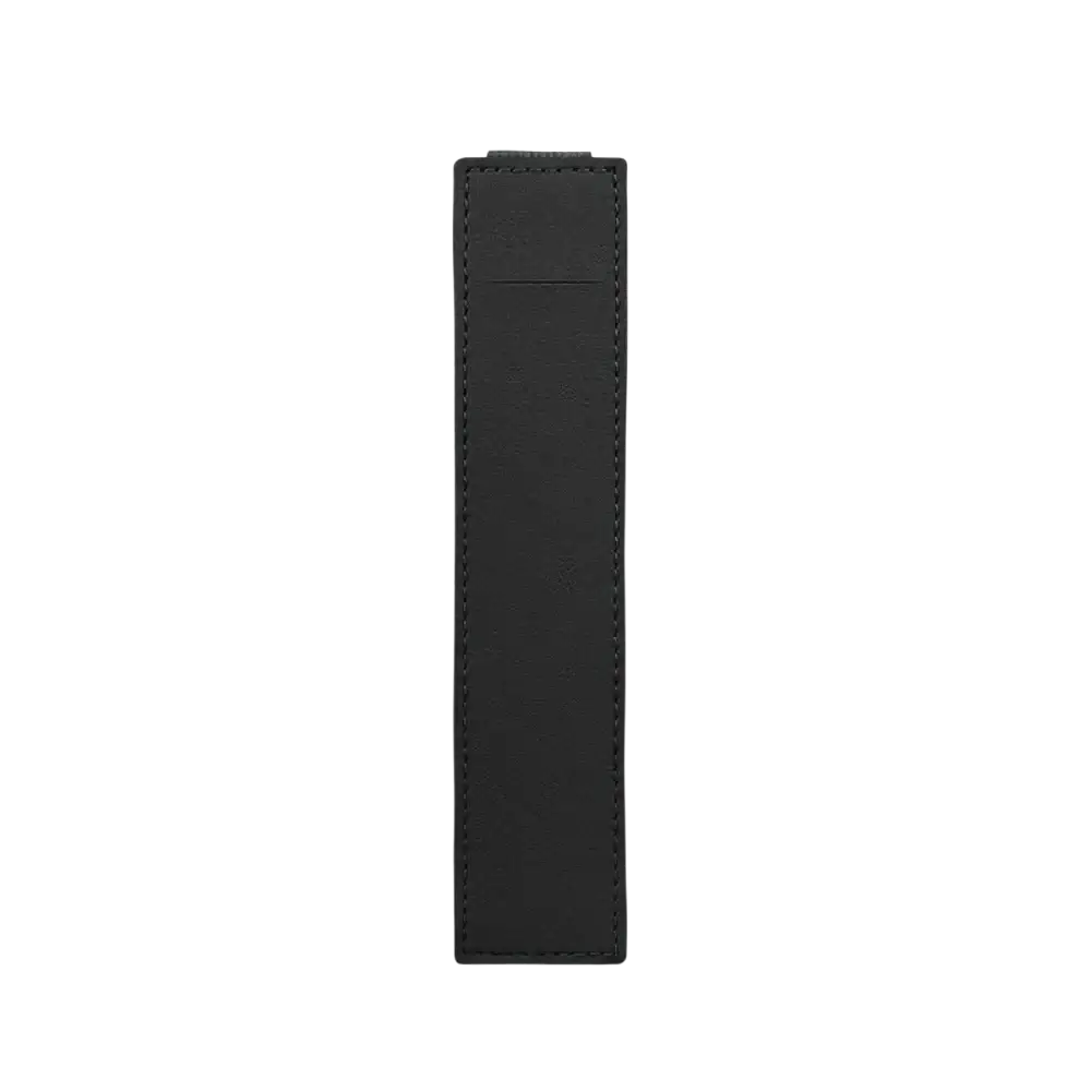 Black leather elastic strap holder for pu leather notebook pen case with precise edge stitching