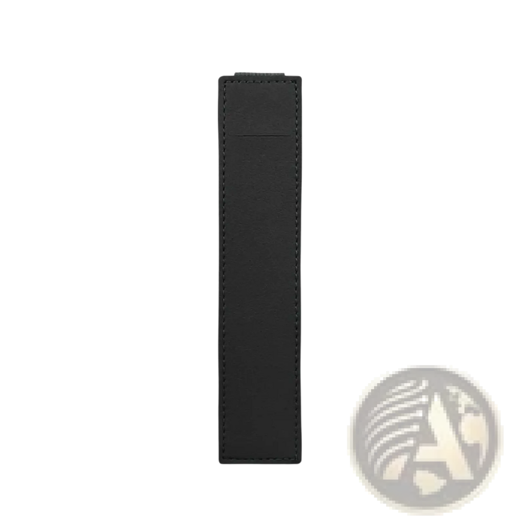 Black leather elastic strap holder for pu leather notebook pen case with precise edge stitching