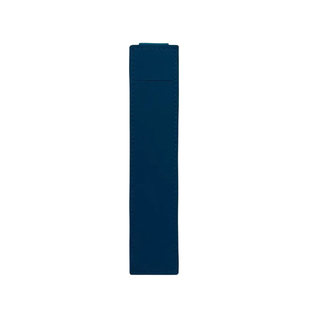 Dark blue pu leather notebook pen case elastic strap holder with a leather watch strap featuring neat edge stitching