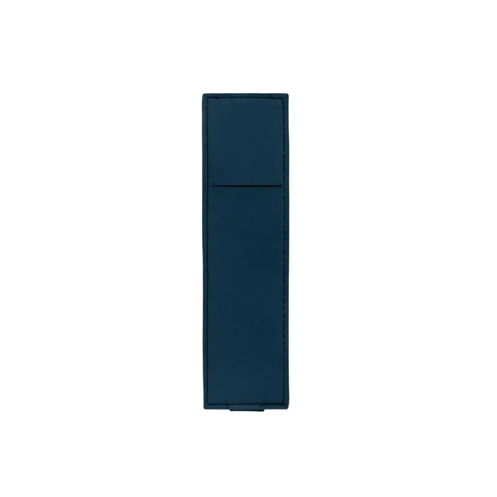 Dark blue pu leather notebook pen case with smooth matte finish and subtle stitching elastic strap holder