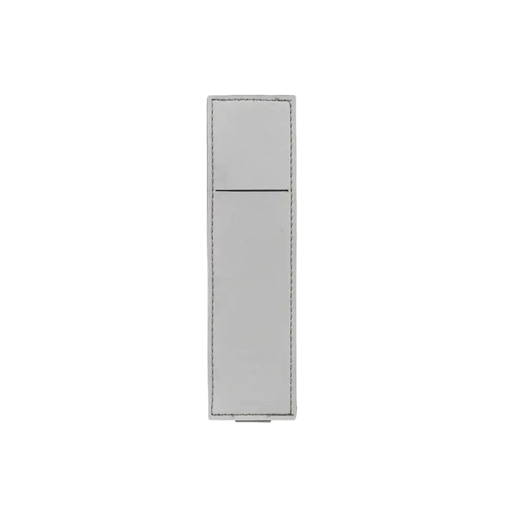 A sleek white pu leather notebook pen case with elastic strap holder and precise stitching on the front