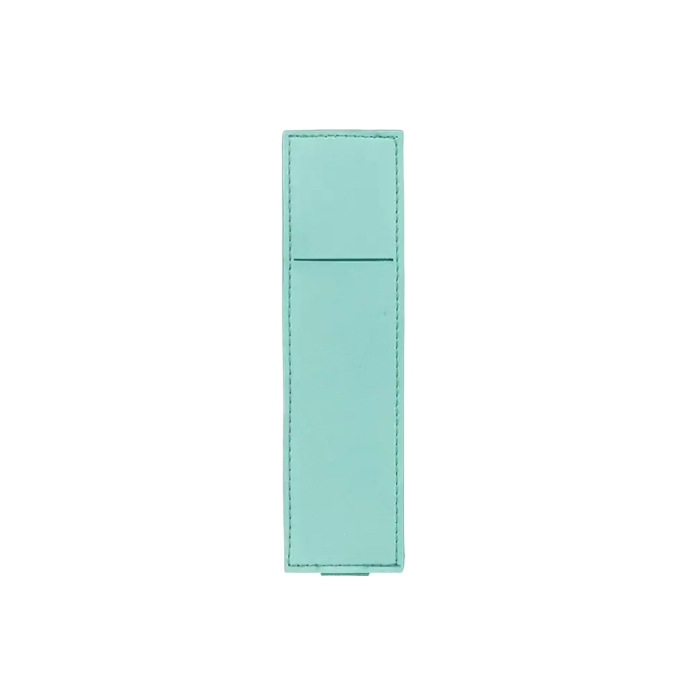 A sleek mint green pu leather phone stand with precise stitching and a minimalist rectangular design for notebook pen case elastic strap holder