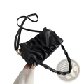 Black pu leather pleated crossbody bag for women with braided strap and gold-tone hardware
