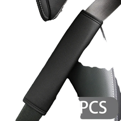 Black pu leather seat belt shoulder cover with red stitched edges padded for comfort and safety