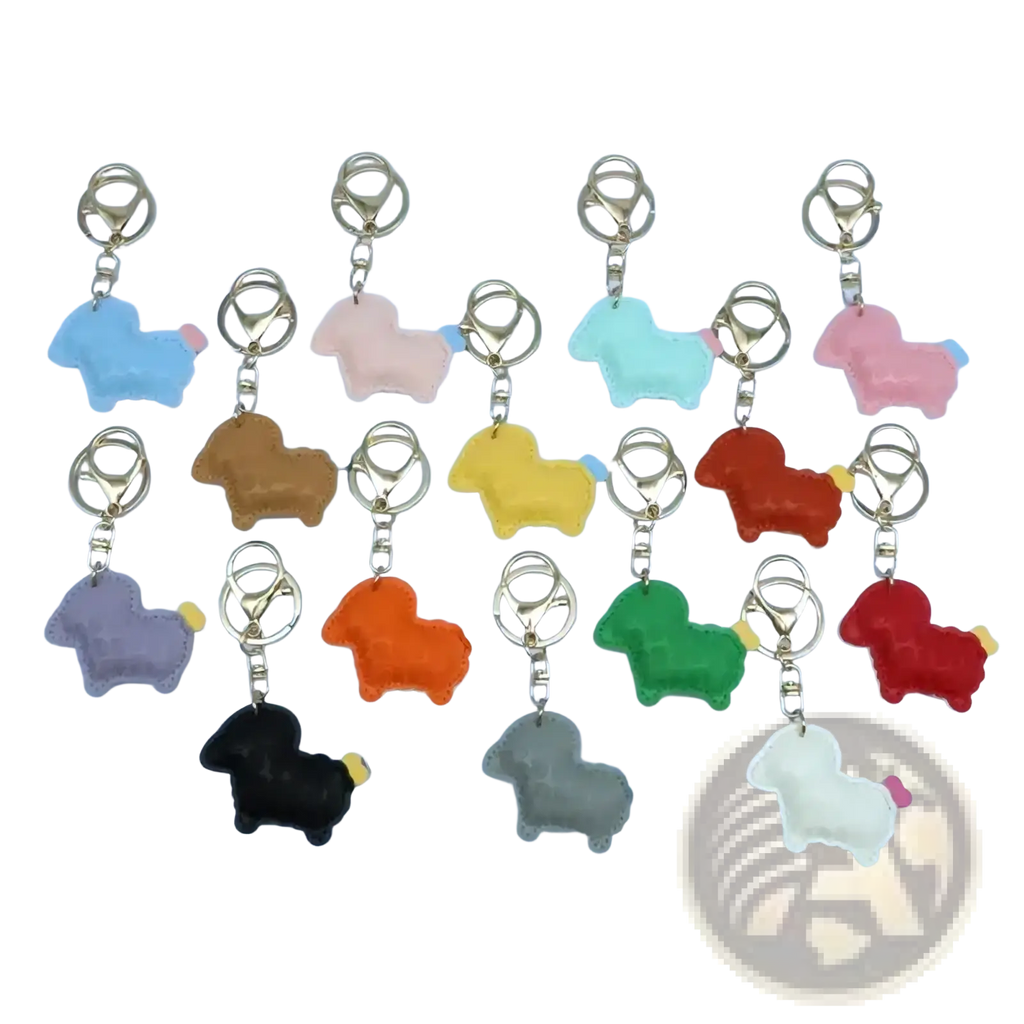 Colorful silicone pony keychains with metallic clasps designed as pu leather sheep keychain bag charms