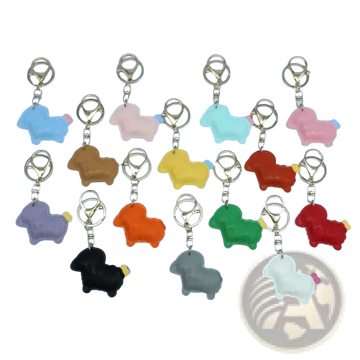 Colorful silicone pony keychains with metallic clasps designed as pu leather sheep keychain bag charms