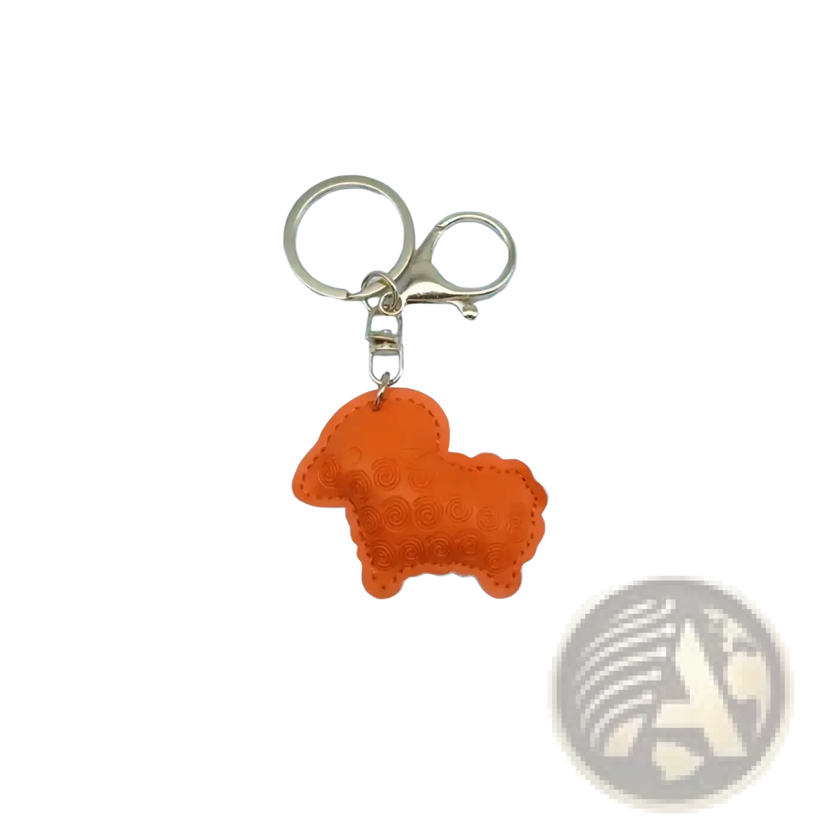 Orange pu leather sheep keychain bag charm with lamb shape stitched details and gold-tone metal clasp
