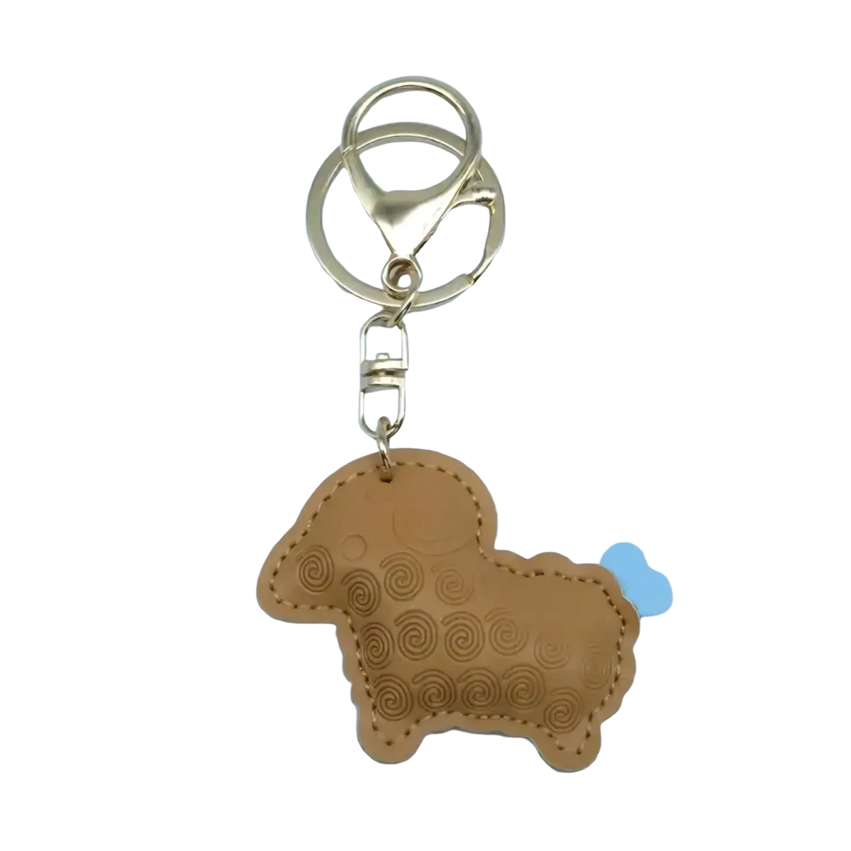 Tan pu leather sheep keychain with gold tone metal clasp and ring for bag charm accessory use