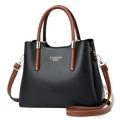 Pu leather shoulder bag in black and brown with gold-tone hardware and fashion queen logo on front with detachable strap