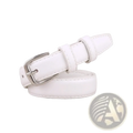 White pu leather waist belt with silver toned metal buckle suitable for stylish casual wear