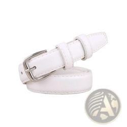 White pu leather waist belt with silver toned metal buckle suitable for stylish casual wear