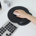 Black ergonomic pu leather mouse pad with stitched edges and built-in wrist support for comfortable use