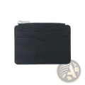 Black pu leather zippered card holder wallet for men with silver zipper and stitched edges