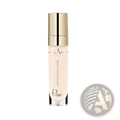 A sleek transparent glass bottle with gold cap and black stripe containing light beige pudaier skin concealer