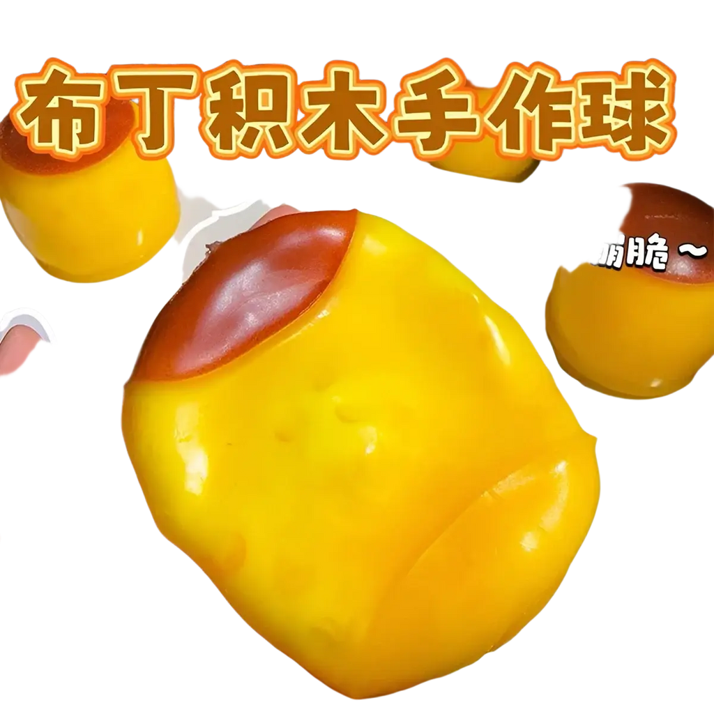 Pudding squishy asmr stress relief toy yellow and orange silicone peach shaped with a glossy smooth surface