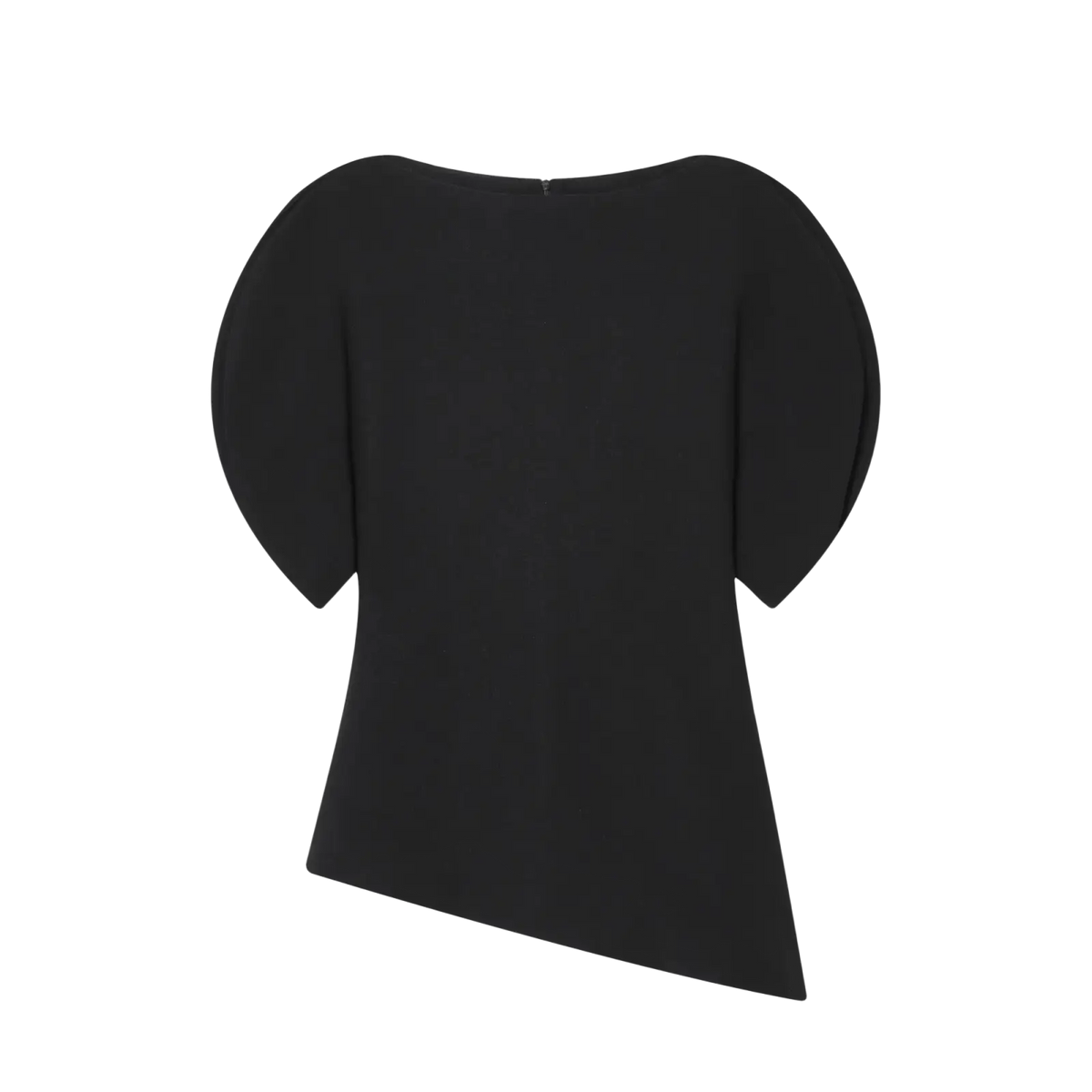 Black puff sleeve top with sleeve style puff sleeves and an asymmetrical hemline for casual summer wear