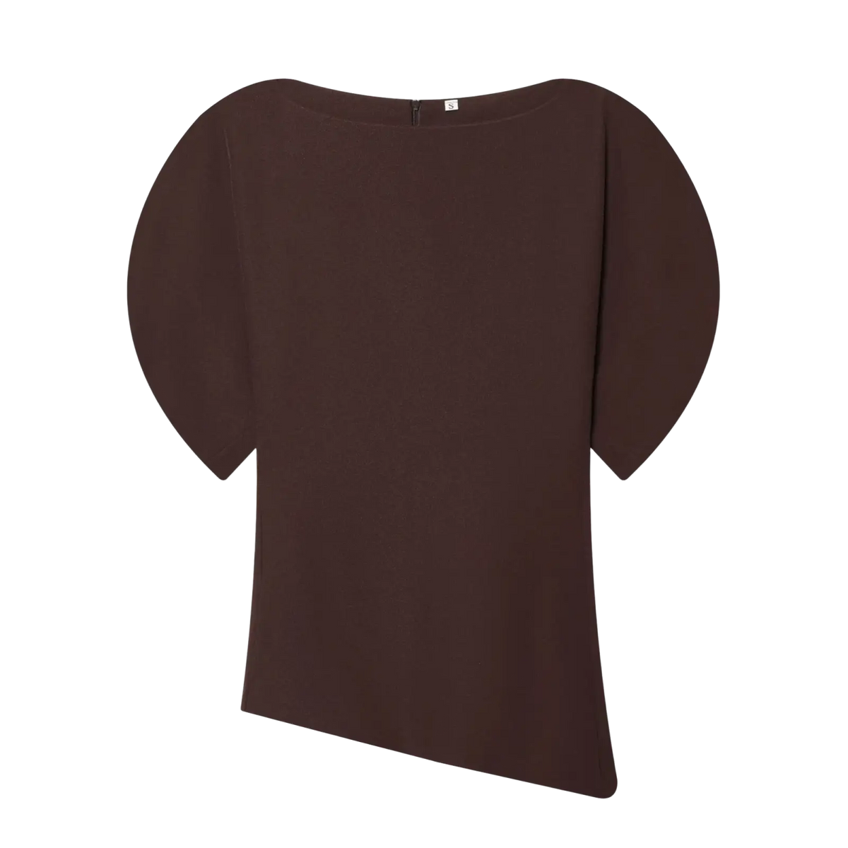 A sleek dark brown blouse with puff sleeve style and subtle asymmetrical hemline for casual summer wear